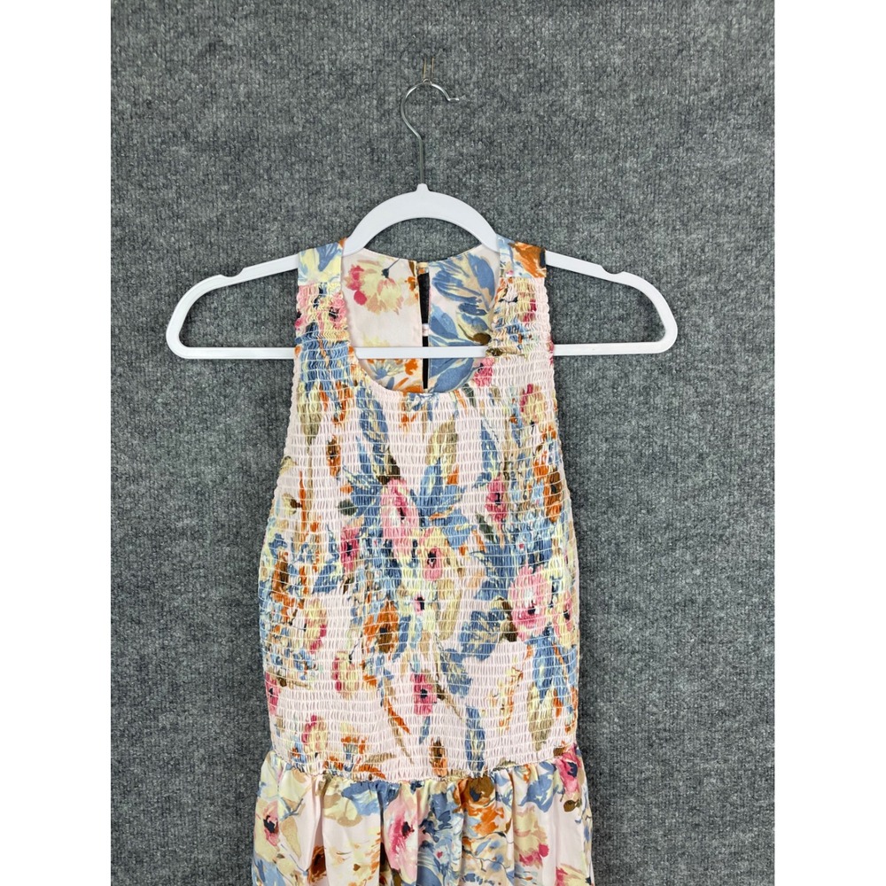 Gypsies & Moondust Floral Maxi Dress Women's Medium Pink Blue Smocked Sleeveless - Picture 2 of 12